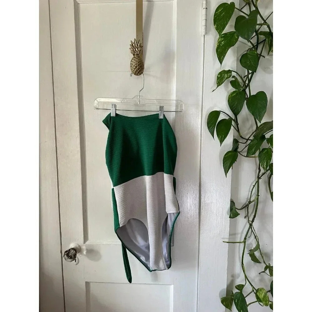 Green and White one piece Swimsuit size large